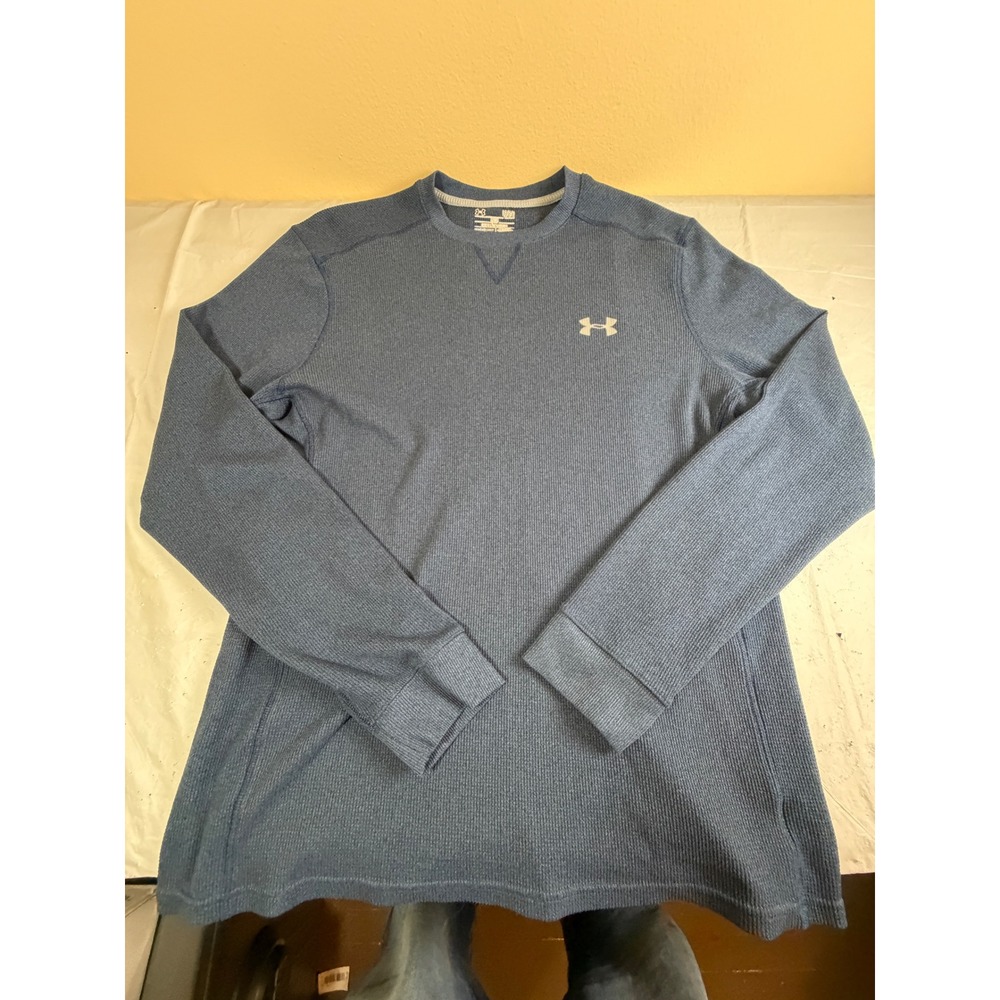 Under Armour Mens ColdGear Waffle Knit Thermal Long Sleeve Shirt Blue Large LG